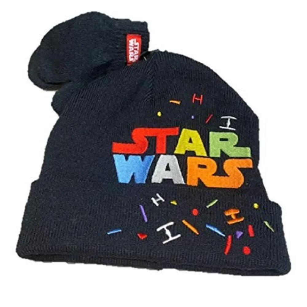 Stars War Baby Boys Confetti hat and Mitten Set Black